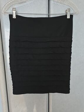 Black Ribbed Pencil Mini Skirt, S